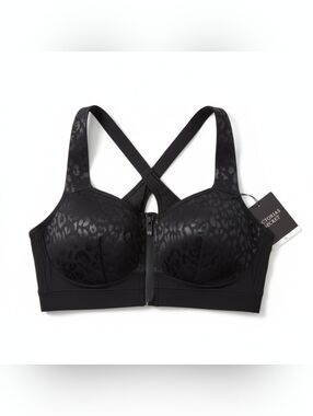 NEW Victoria's Secret 38D Knock-Out Front Close Sports Bra Black Leopard Gym